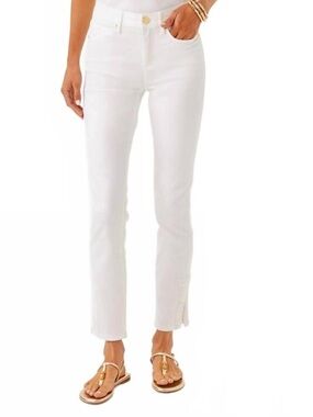Lilly Pulitzer South Ocean High Rise Jeans Lace Hem Resort White NWT 16